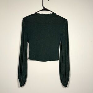 Sparkle Green Sheer Puff Sleeve Women's Blouse